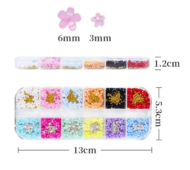 3D Acrylic Flower Charms Multi-colors with Caviar Beads Pearls - Set of Grids 12