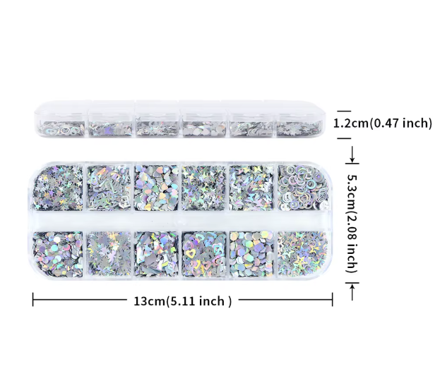 Holographic Sequin Confetti Flakes in Various Shapes Nail Art - Set of 12 grids