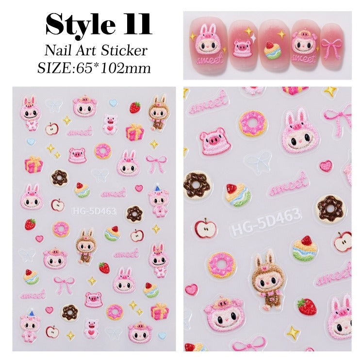 Nail Sticker 5D Sculpture Embossed Labubu - Various in many styles