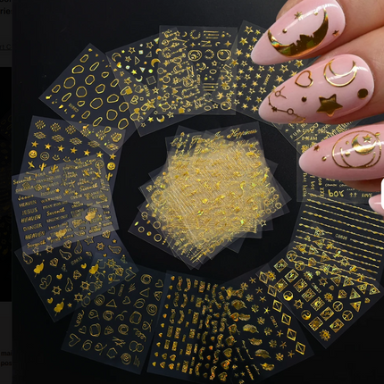 Set of 30pcs Stickers - 3D Laser Gold Star/Moon Geometry