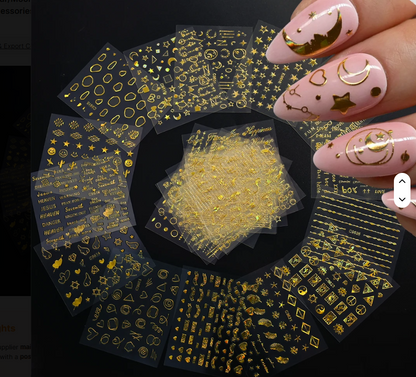 Set of 30pcs Stickers - 3D Laser Gold Star/Moon Geometry