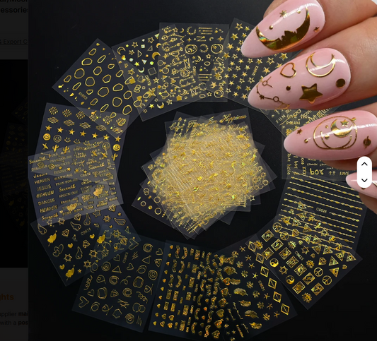 Set of 30pcs Stickers - 3D Laser Gold Star/Moon Geometry