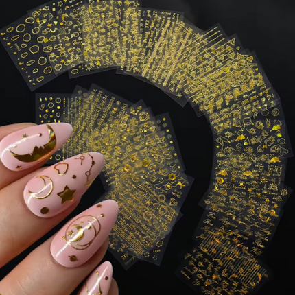 Set of 30pcs Stickers - 3D Laser Gold Star/Moon Geometry