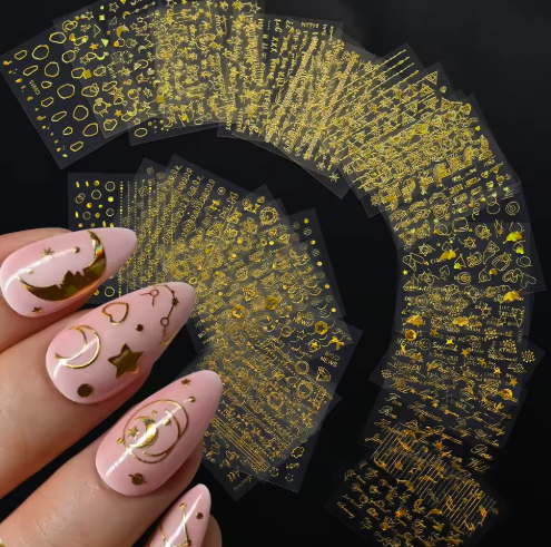 Set of 30pcs Stickers - 3D Laser Gold Star/Moon Geometry