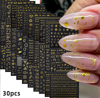 Set of 30pcs Stickers - 3D Laser Gold Star/Moon Geometry