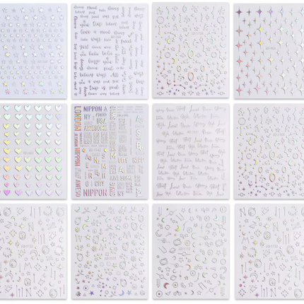 Hologram Y2K Sticker French Sun/Moon/Star (Set of 12pcs)