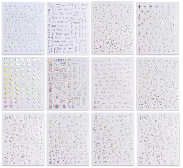 Set of 12pcs Hologram Stickers - Y2K 3D Ail Art Sticker French Sun/Moon/Star