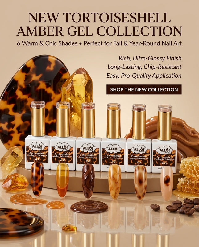ALLÔ New Tortoiseshell Amber Gel Collection TPO/HEMA-Free (6 shades & 1 color chart)