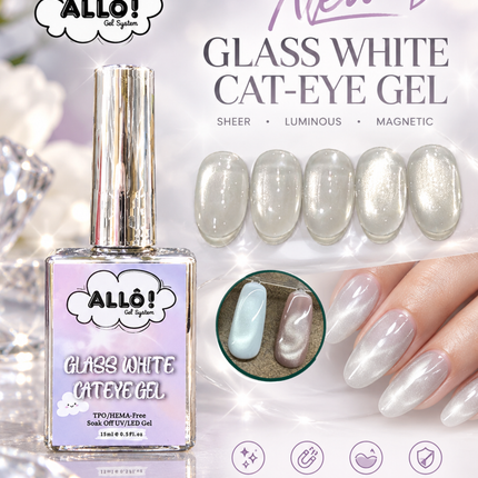 ALLÔ Glass Clear White Cateye Gel TPO/HEMA-Free 0.5oz & Free cylindrical magnets