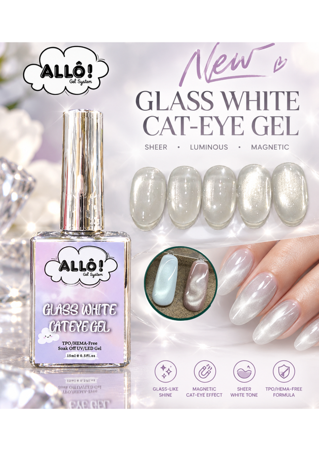 ALLÔ Glass Clear White Cateye Gel TPO/HEMA-Free 0.5oz & Free cylindrical magnets