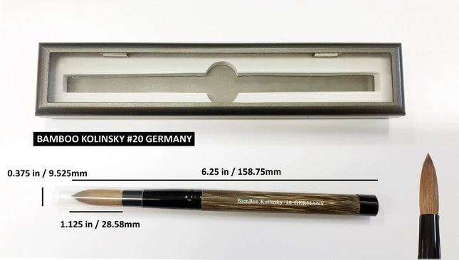 100% Bamboo Kolinsky Hair Acrylic Uncrimped GERMANY Brush (#16,18,20)