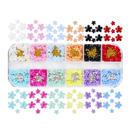 3D Acrylic Flower Charms Multi-colors with Caviar Beads Pearls - Set of Grids 12