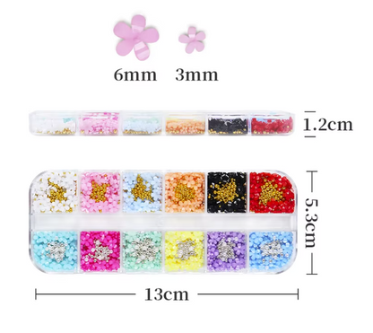 3D Acrylic Flower Charms Multi-colors with Caviar Beads Pearls - Set of Grids 12