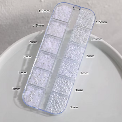Full & Half Round White Pearls Caviar Nail Beads Charms - Set of Grids 12