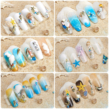 Summer Ocean Beach Series 3D Nail Charm Accessories Box of 12 slots (6 styles)