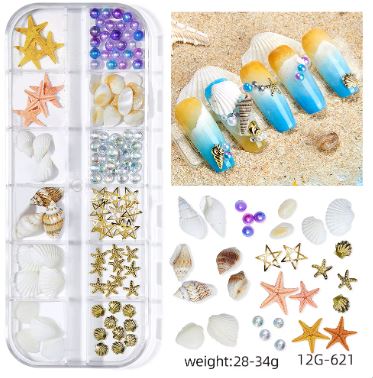 Summer Ocean Beach Series 3D Nail Charm Accessories Box of 12 slots (6 styles)