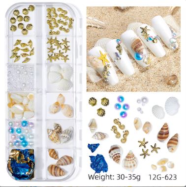 Summer Ocean Beach Series 3D Nail Charm Accessories Box of 12 slots (6 styles)