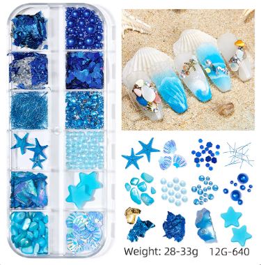 Summer Ocean Beach Series 3D Nail Charm Accessories Box of 12 slots (6 styles)