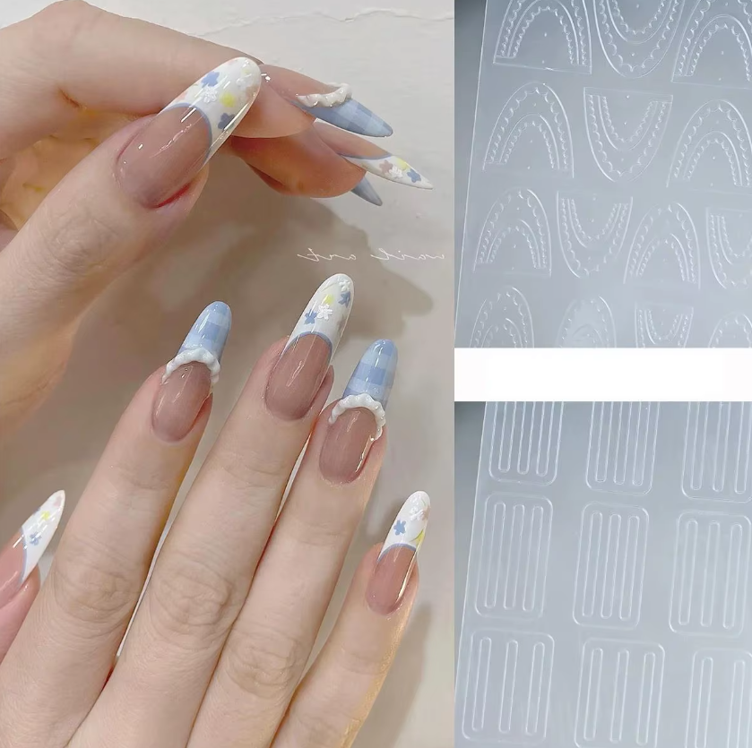 Hollow Lace French Tip Nail Sticker Stencil - 2 Styles Available