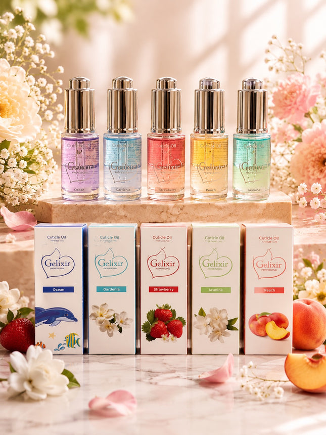 GELIXIR Nail Cuticle Oil with Dropper 0.5oz (5 scents) - Perfect idea for holiday gift