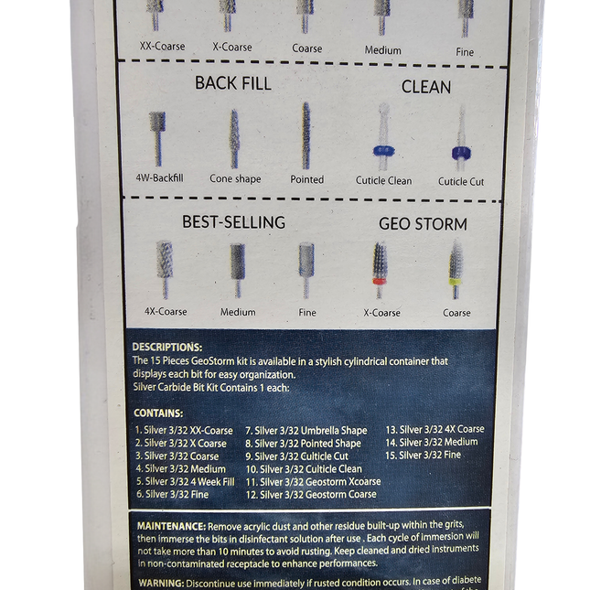 GEOSTORM Full Kit 15 Pieces Most Popular Bits for Nail Technician