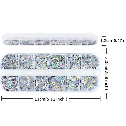 Holographic Sequin Confetti Flakes in Various Shapes Nail Art - Set of 12 grids
