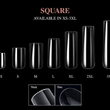 KIRIN Soft Gel X Tips Nail Box - Square (XS, S, M, L, XL, 2XL, 3XL)