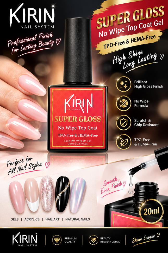 KIRIN Super Gloss No Wipe Top Gel Coat 20ml (TPO-Free & HEMA-Free)