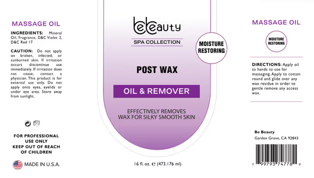 BeBeauty Post-waxing Massage Oil & Remover 16oz