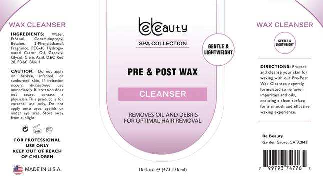 BeBeauty Pre-waxing Skin Preparation Wax Cleanser 16oz