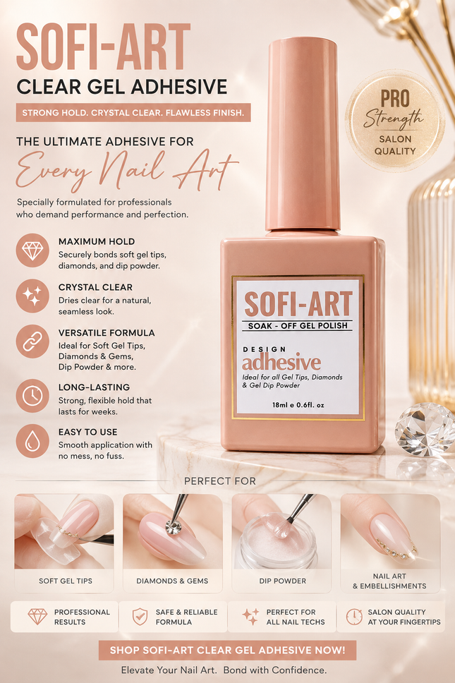 SOFI-ART Design Adhesive for Gel Tips, Diamonds & Gel Dip Powder (0.6oz)