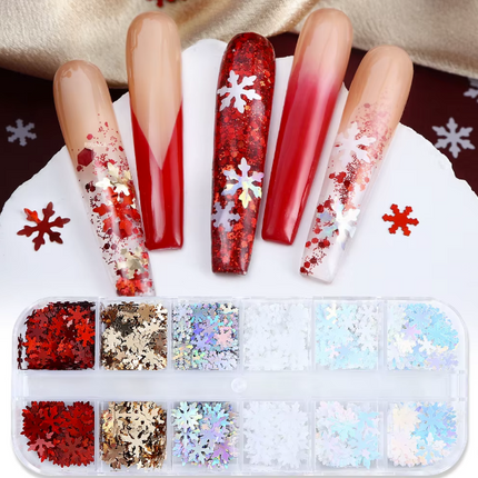 Christmas Snowflake Glitter Confetti in Various Colors - Set of 12 grids
