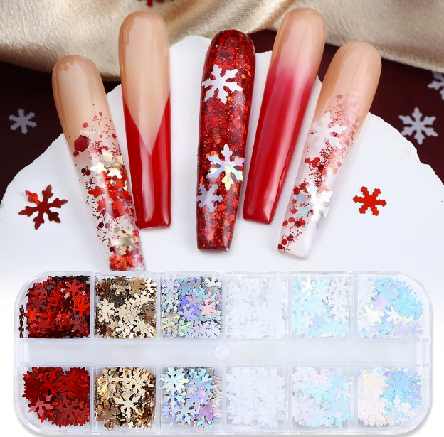 Christmas Snowflake Glitter Confetti in Various Colors - Set of 12 grids
