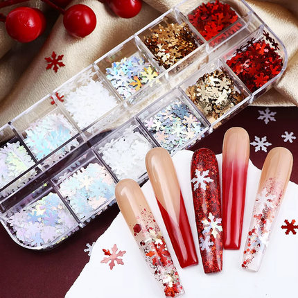 Christmas Snowflake Glitter Confetti in Various Colors - Set of 12 grids