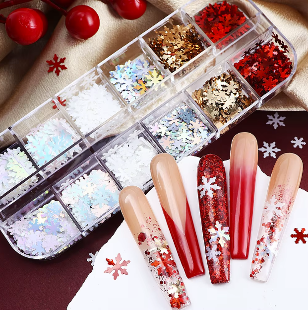 Christmas Snowflake Glitter Confetti in Various Colors - Set of 12 grids