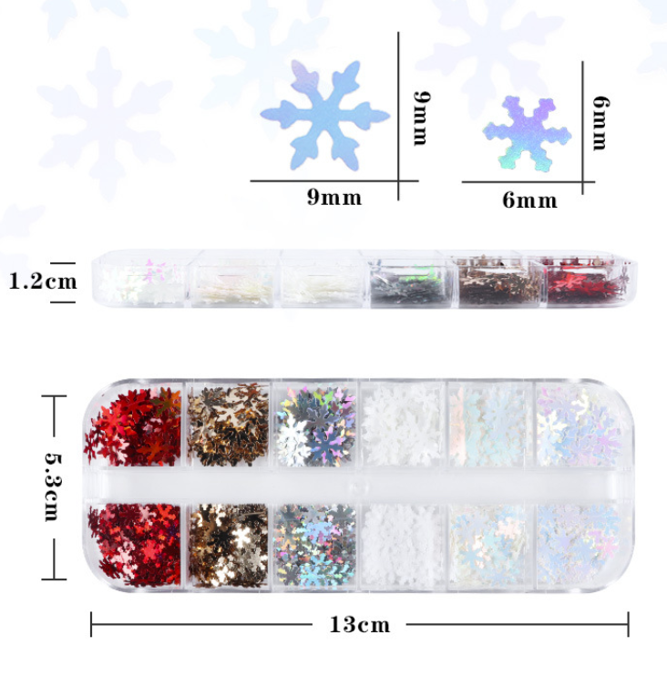 Christmas Snowflake Glitter Confetti in Various Colors - Set of 12 grids