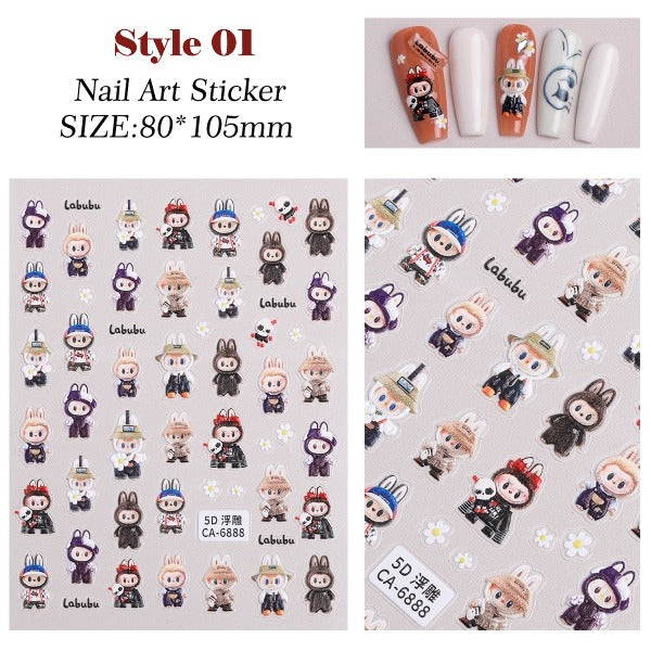 Nail Sticker 5D Sculpture Embossed Labubu - Various in many styles