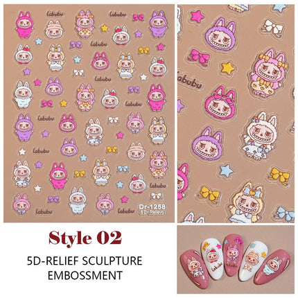 Nail Sticker 5D Sculpture Embossed Labubu - Various in many styles