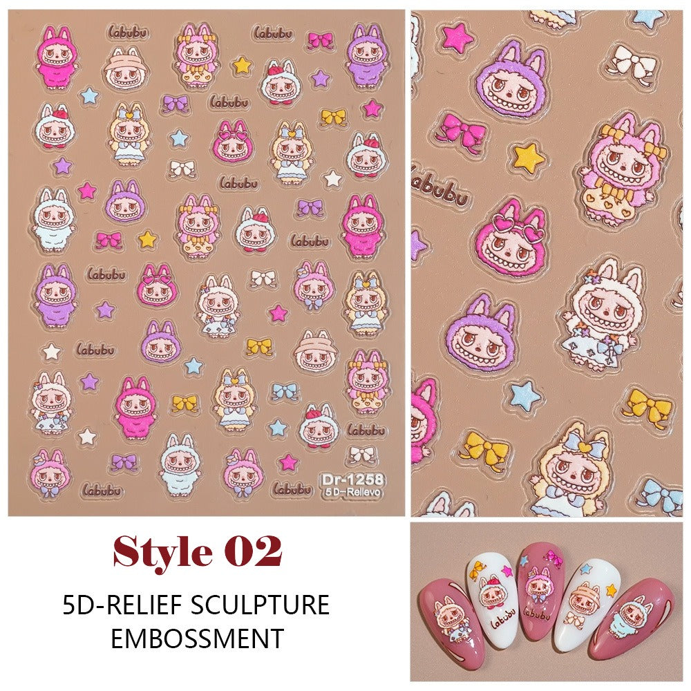 Nail Sticker 5D Sculpture Embossed Labubu - Various in many styles