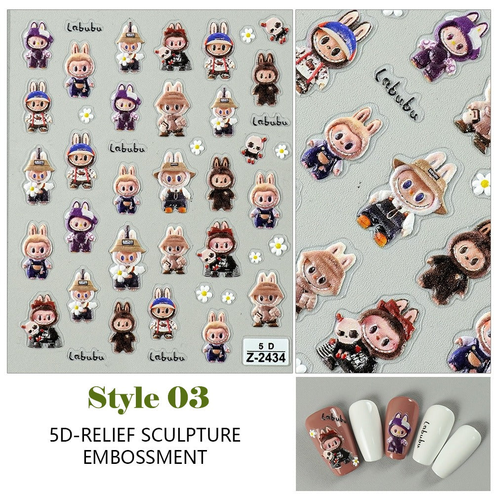 Nail Sticker 5D Sculpture Embossed Labubu - Various in many styles