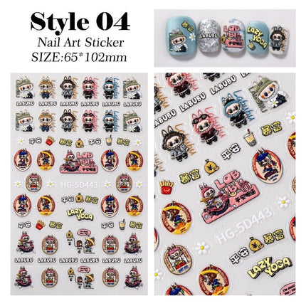 Nail Sticker 5D Sculpture Embossed Labubu - Various in many styles
