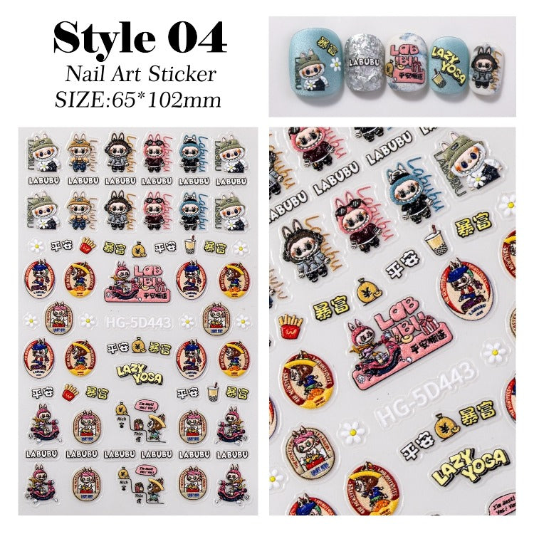 Nail Sticker 5D Sculpture Embossed Labubu - Various in many styles