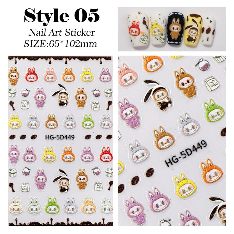 Nail Sticker 5D Sculpture Embossed Labubu - Various in many styles