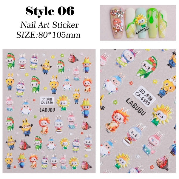 Nail Sticker 5D Sculpture Embossed Labubu - Various in many styles