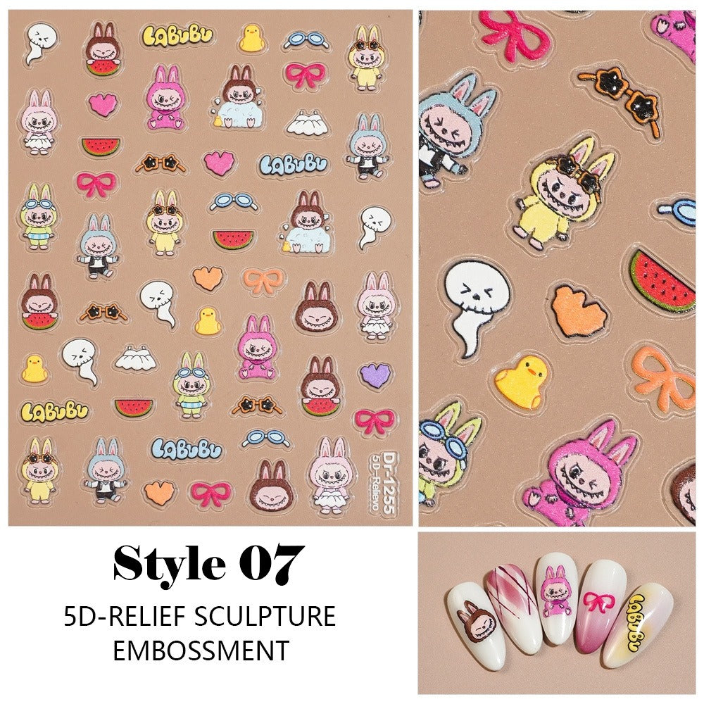 Nail Sticker 5D Sculpture Embossed Labubu - Various in many styles