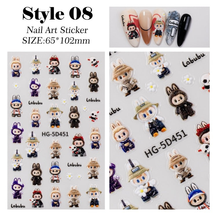 Nail Sticker 5D Sculpture Embossed Labubu - Various in many styles
