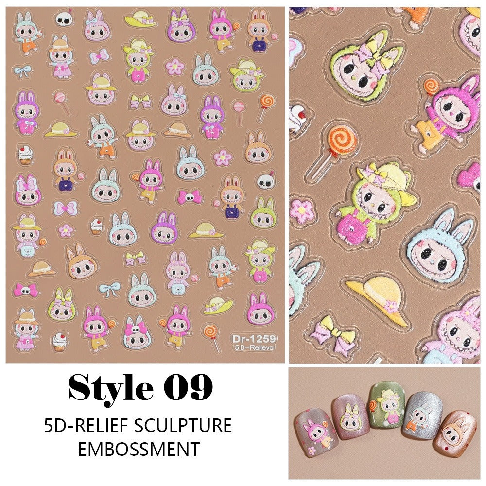 Nail Sticker 5D Sculpture Embossed Labubu - Various in many styles