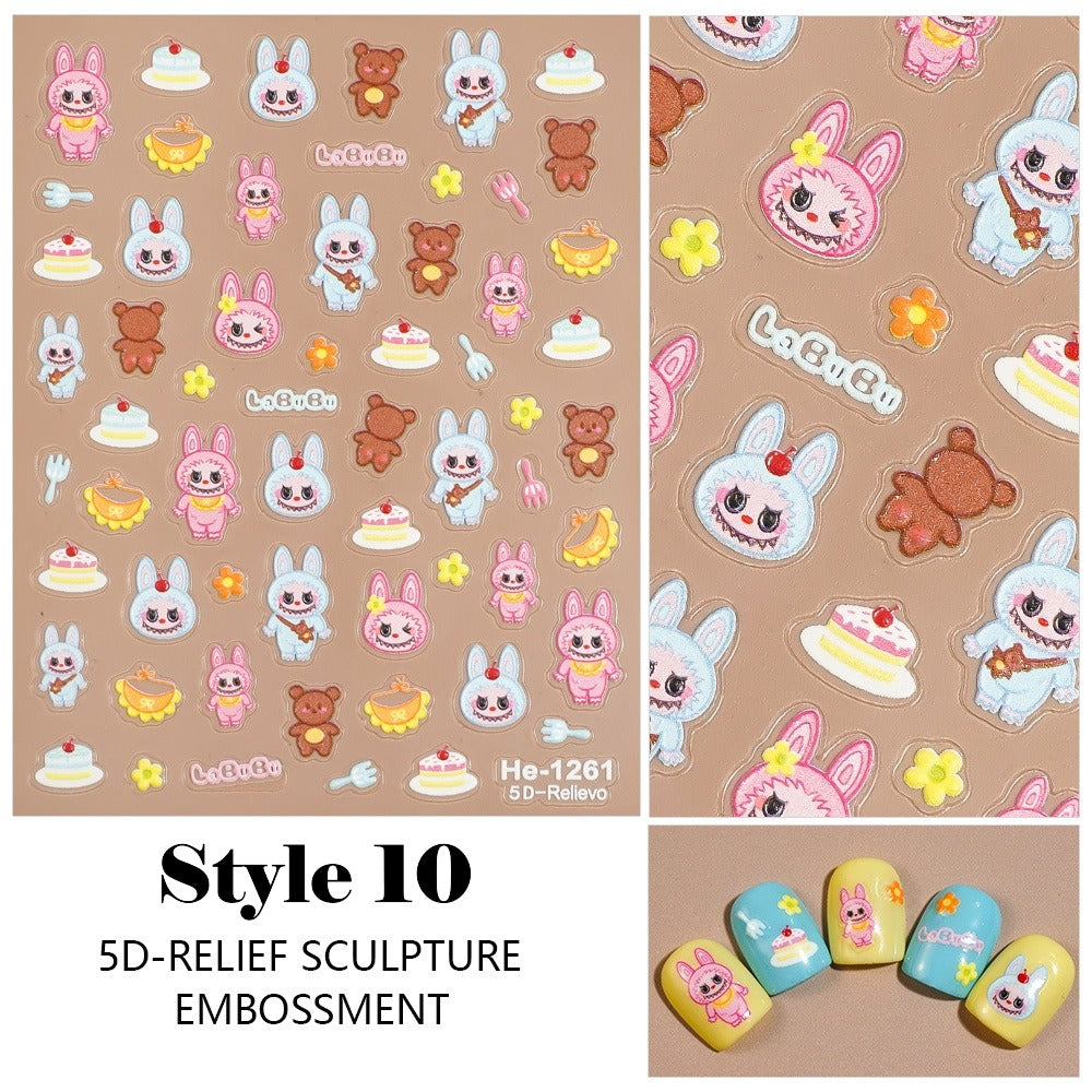 Nail Sticker 5D Sculpture Embossed Labubu - Various in many styles