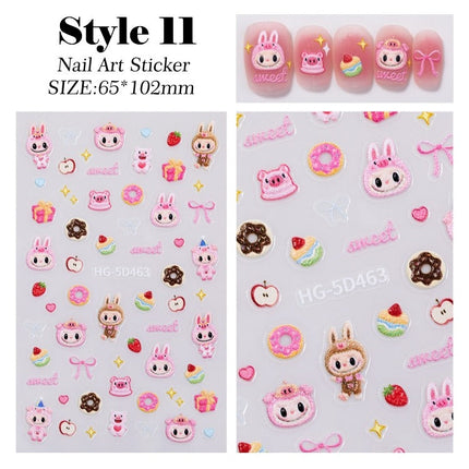 Nail Sticker 5D Sculpture Embossed Labubu - Various in many styles